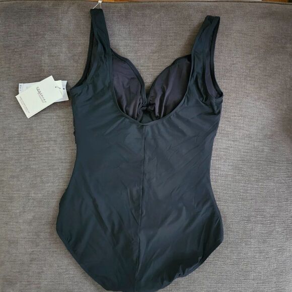 Contours Women's Black V-Neck Bra Sized Underwire 1-Piece Swimsuit Size 16 - Picture 13 of 14